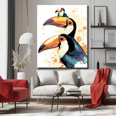 Painting by numbers art animal toucan with baby on its beak